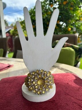 Yellow cuff chunky bracelet with starburst design adorned with small rhinestones